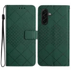 Samsung Galaxy A57 5G Fodral L&auml;der Rhombus Gr&ouml;n