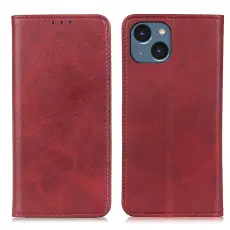 iPhone 15 Fodral Flip Split Läder Röd