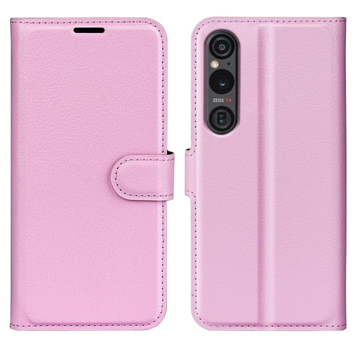 Bild 1, Sony Xperia 1 VI Fodral Litchi Läder Ljus Rosa