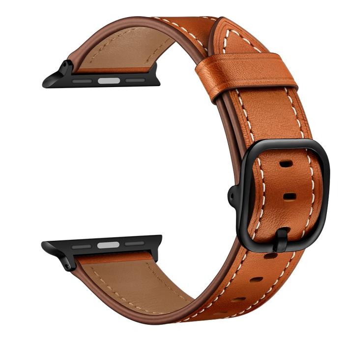 Bild 2, Äkta Läder Armband Apple Watch 41/40/38 mm - Brun