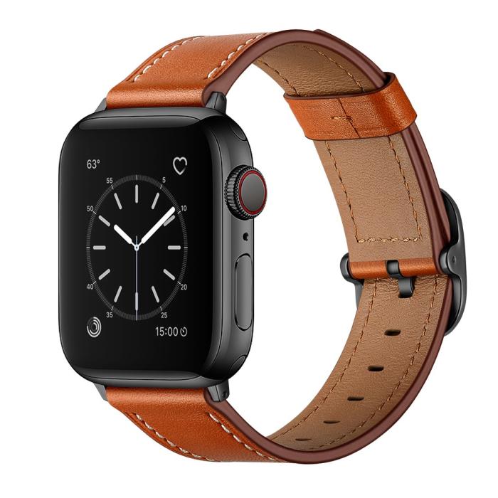 Bild 3, Äkta Läder Armband Apple Watch 41/40/38 mm - Brun