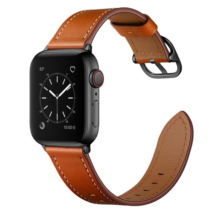 Bild 4, Äkta Läder Armband Apple Watch 41/40/38 mm - Brun