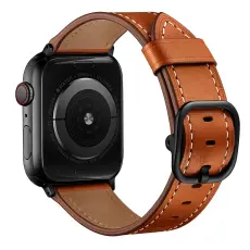 &Auml;kta L&auml;der Armband Apple Watch 42/41/40/38 mm - Brun