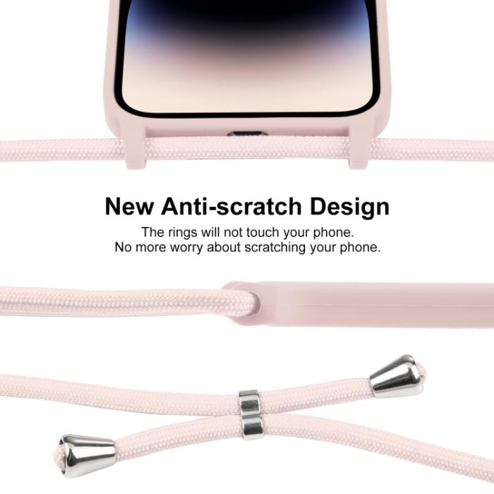 Bild 3, iPhone 15 Pro Max Skal Silikon Med Snöre Rosa