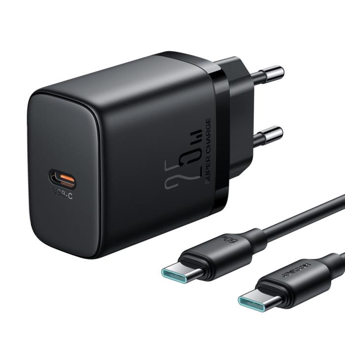 Bild 1, Joyroom 25W USB-C Snabbladdare + 1m 60W USB-C Kabel Svart