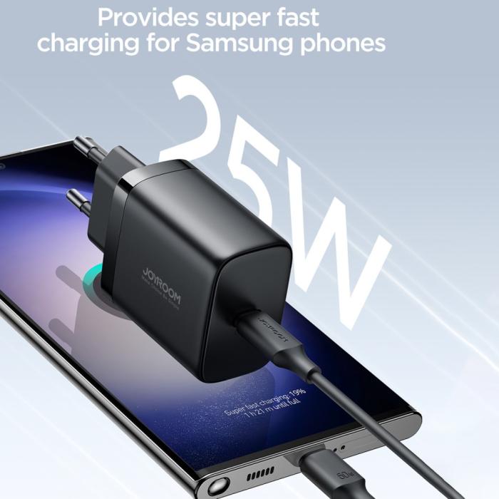 Bild 2, Joyroom 25W USB-C Snabbladdare + 1m 60W USB-C Kabel Svart