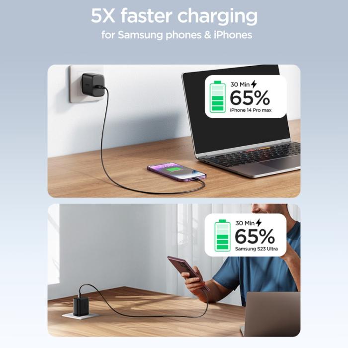 Bild 3, Joyroom 25W USB-C Snabbladdare + 1m 60W USB-C Kabel Svart