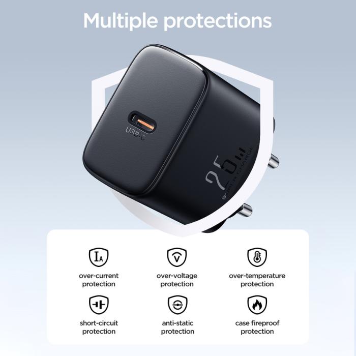 Bild 4, Joyroom 25W USB-C Snabbladdare + 1m 60W USB-C Kabel Svart