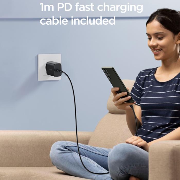 Bild 5, Joyroom 25W USB-C Snabbladdare + 1m 60W USB-C Kabel Svart