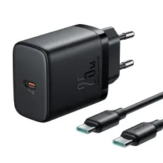 Joyroom 25W USB-C Snabbladdare + 1m 60W USB-C Kabel Svart