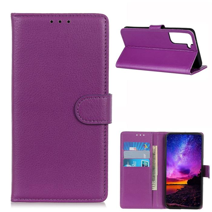 Bild 1, Samsung Galaxy S21 - Litchi Textur Fodral - Lila