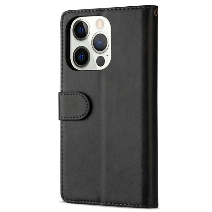Bild 4, iPhone 13 Pro - Multifunktionellt Läder Fodral - Svart