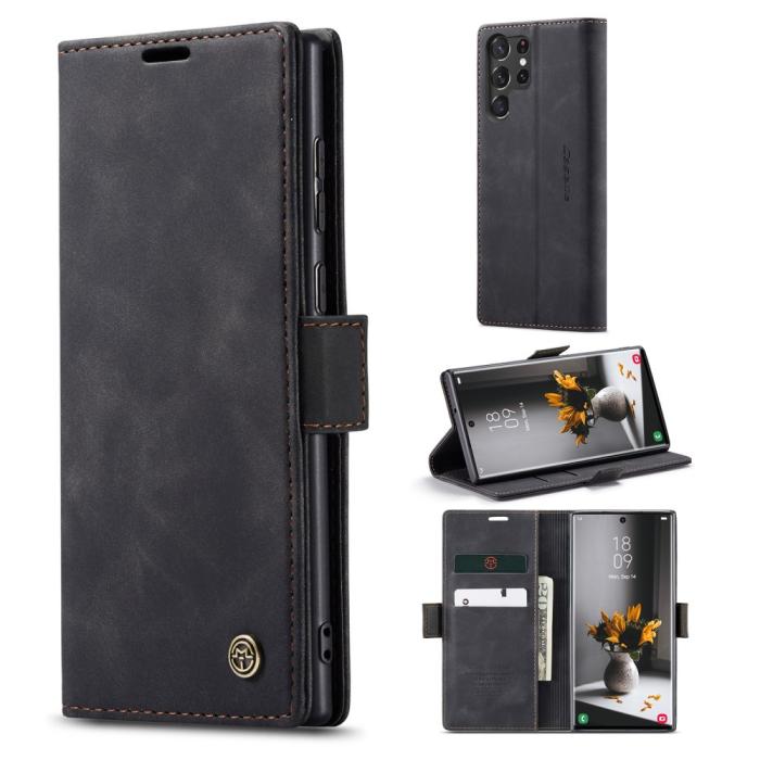 Bild 1, CASEME Samsung Galaxy S23 Ultra Fodral Flip Läder Svart