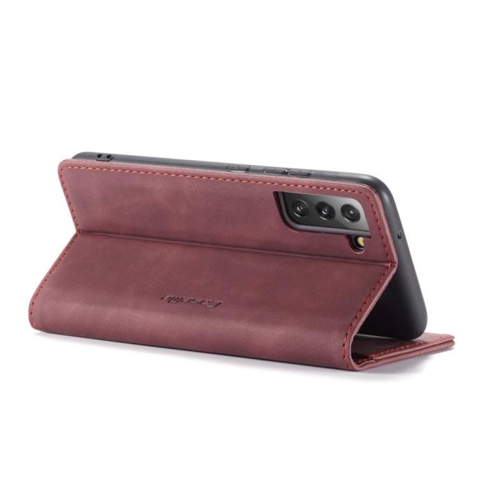 Bild 6, CASEME Samsung Galaxy S22 Plus Fodral Retro Läder Vinröd