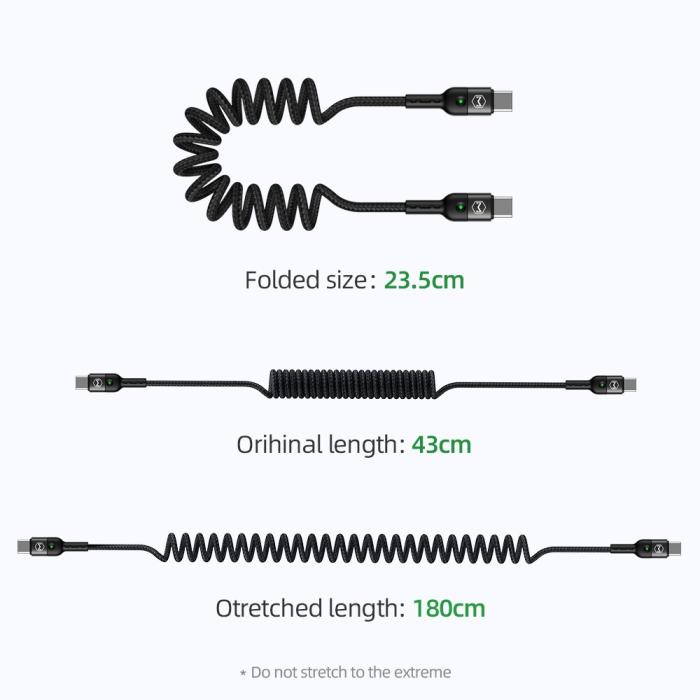 Bild 5, Mcdodo 60W PD USB-C - USB-C Flexibel Nylonkabel Svart