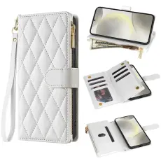 Samsung Galaxy S25 Fodral L&auml;der Rhombus Vit