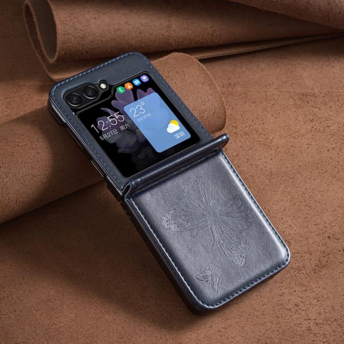 Bild 6, Galaxy Z Flip 6 / 7 FE Skal Fjäril Textur Mörk Blå