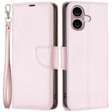 iPhone 16 Plus Fodral Litchi Shark Läder Roséguld