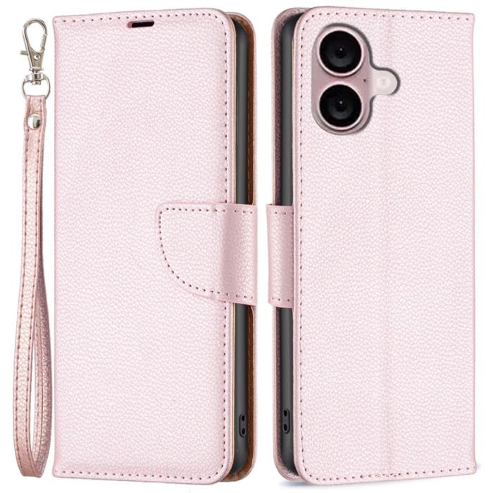 Bild 1, iPhone 16 Plus Fodral Litchi Shark Läder Roséguld
