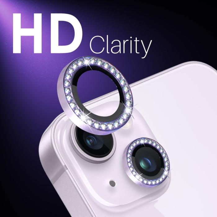 Bild 5, NORTHJO iPhone 15/15 Plus/14/14 Plus Linsskydd Strass 3-PACK Lila