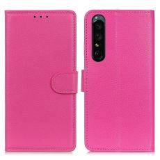 Sony Xperia 1 V Fodral Litchi Läder Rosa