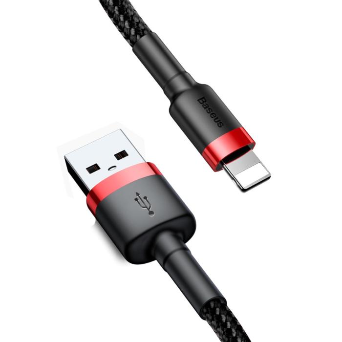 Bild 2, BASEUS 3m Lightning Nylon Kabel - Svart/Röd
