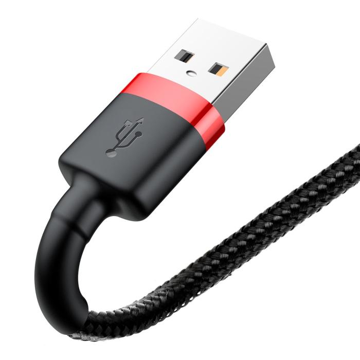 Bild 3, BASEUS 3m Lightning Nylon Kabel - Svart/Röd
