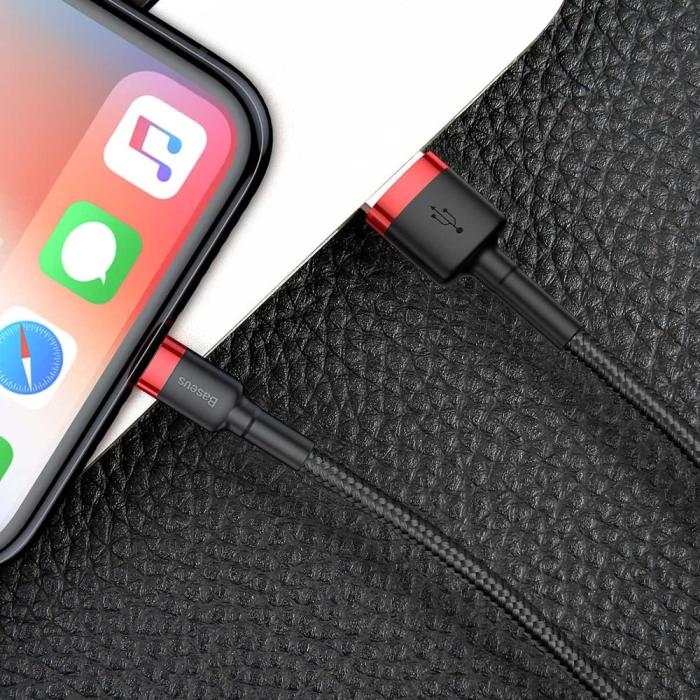 Bild 4, BASEUS 3m Lightning Nylon Kabel - Svart/Röd