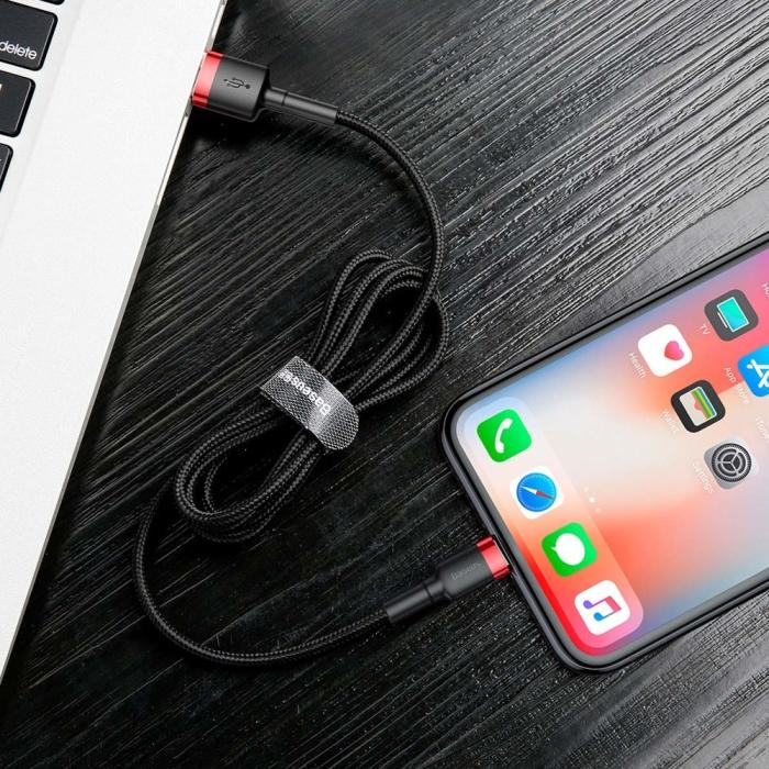 Bild 5, BASEUS 3m Lightning Nylon Kabel - Svart/Röd