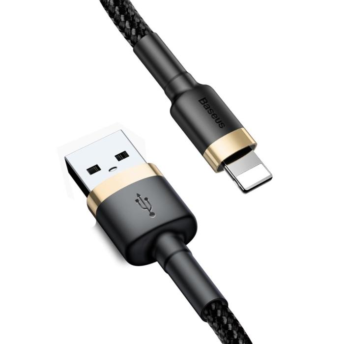 Bild 2, BASEUS 3m Lightning Nylon Kabel - Svart/Guld