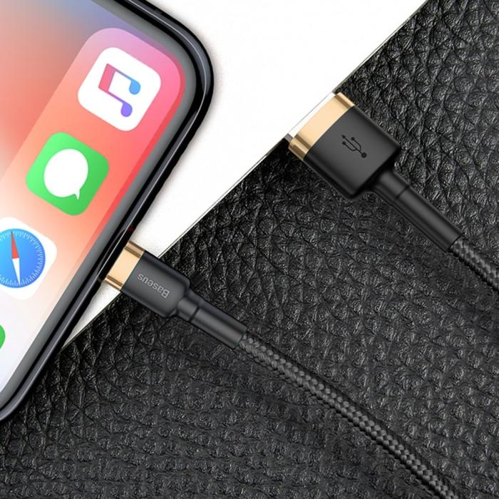 Bild 5, BASEUS 3m Lightning Nylon Kabel - Svart/Guld