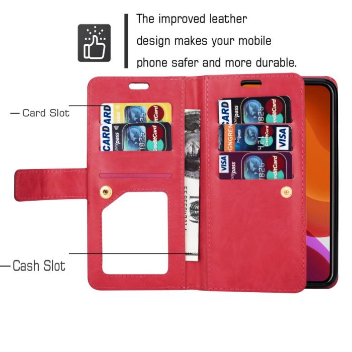 Bild 2, iPhone 13 Pro - Multifunktionellt Flerkort Läder Fodral - Rosa