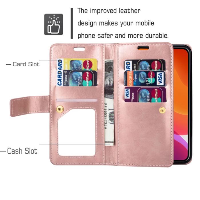 Bild 2, iPhone 13 Pro - Multifunktionellt Flerkort Läder Fodral - Roséguld