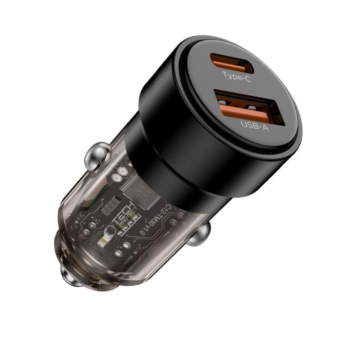 Bild 2, Tech-Protect 75W PD USB-C / USB-A Billaddare Svart