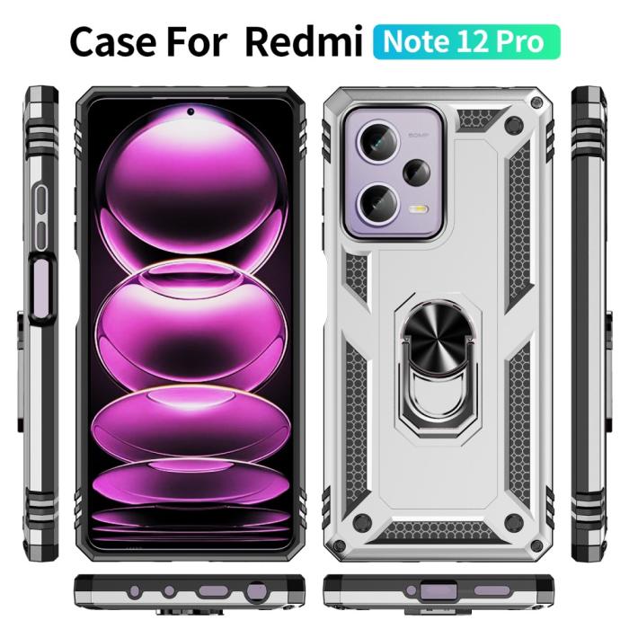Bild 2, Xiaomi Redmi Note 12 Pro 5G Skal Ring Armor Hybrid Silver