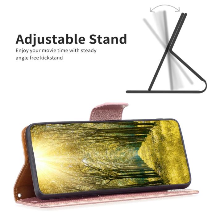 Bild 3, iPhone 16 Plus Fodral Litchi Shark Läder Roséguld