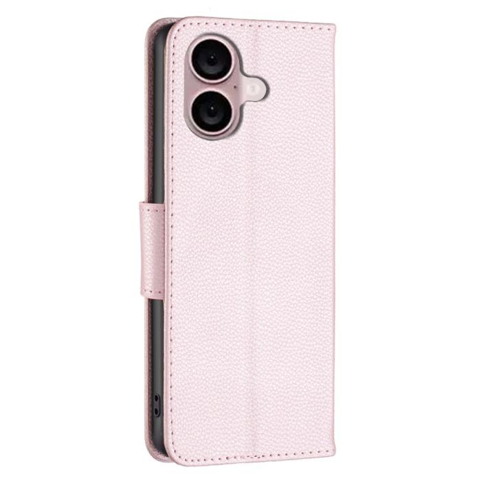 Bild 6, iPhone 16 Plus Fodral Litchi Shark Läder Roséguld