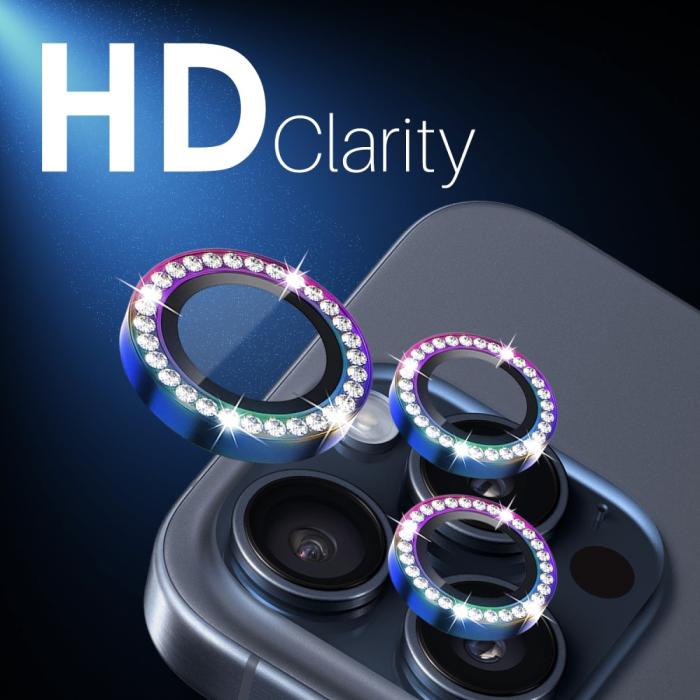Bild 5, NORTHJO iPhone 15 Pro/Pro Max/14 Pro/Pro Max Linsskydd Strass 2-PACK Fade