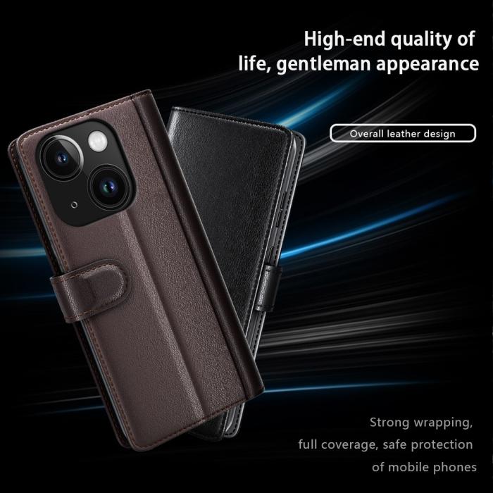 Bild 6, iPhone 15 Plus Fodral Premium Äkta Läder Svart