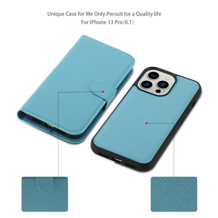 Bild 4, iPhone 15 Plus 2in1 Magnet Fodral Kryss Struktur Blå