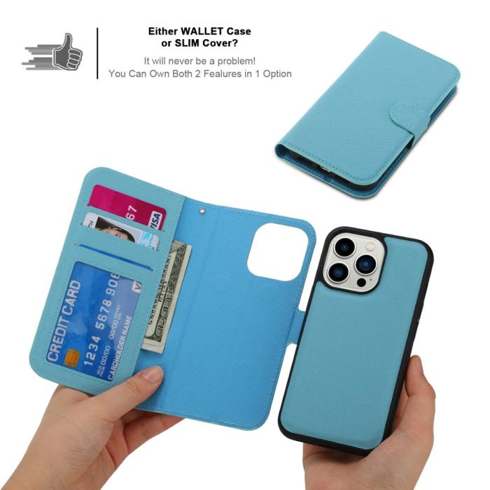 Bild 5, iPhone 15 Plus 2in1 Magnet Fodral Kryss Struktur Blå
