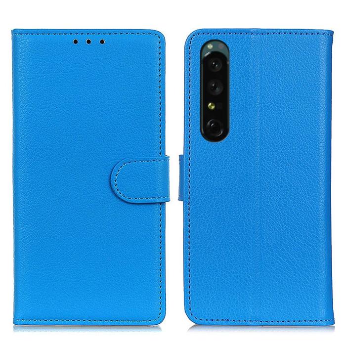 Bild 1, Sony Xperia 1 V Fodral Litchi Läder Blå