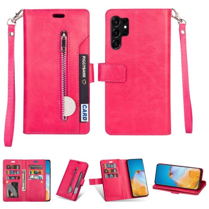 Bild 1, Galaxy S23 Ultra Fodral Multifunktionell Med Frontficka Rosa
