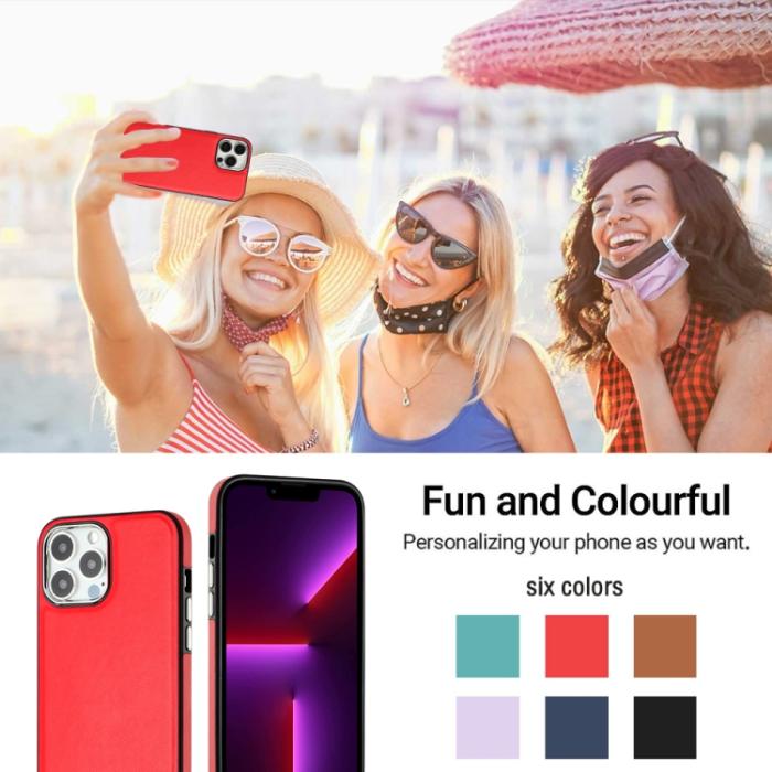Bild 6, iPhone 15 Pro Skal Läderbelagt Röd