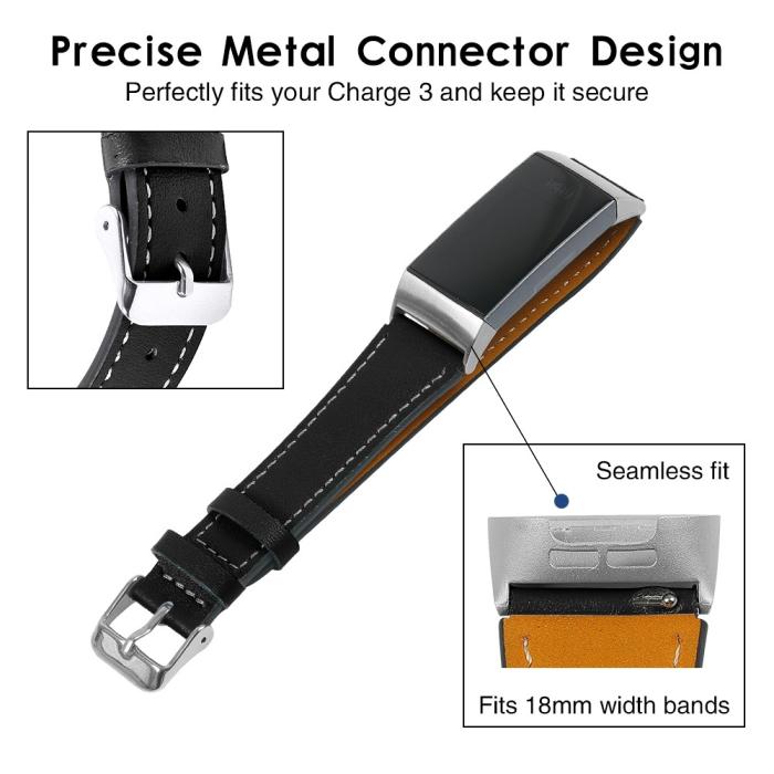 Bild 4, Äkta Läder Armband Fitbit Charge 3 / 4 Svart