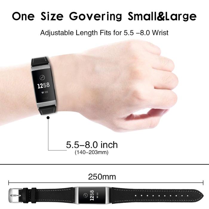 Bild 5, Äkta Läder Armband Fitbit Charge 3 / 4 Svart