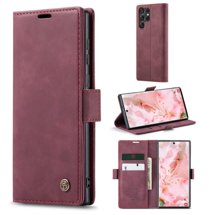 Bild 1, CASEME Samsung Galaxy S23 Ultra Fodral Flip Läder Vinröd