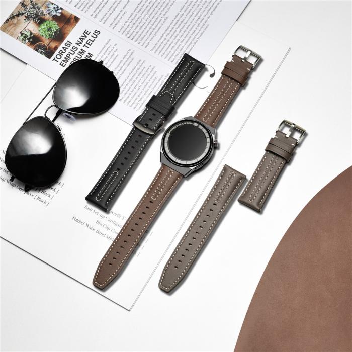 Bild 5, Klockarmband 22 mm Äkta Läder Grå / Brun