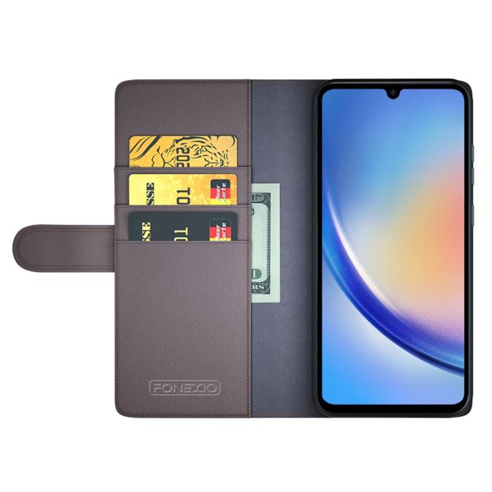Bild 2, Samsung Galaxy A35 5G Fodral Premium Äkta Läder Brun