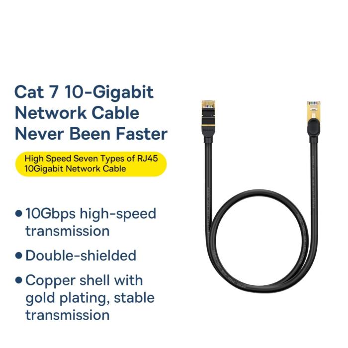 Bild 4, Baseus 50cm Cat7 RJ45 Nätverkskabel Svart
